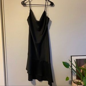 Black satin draped cowl neck dress large